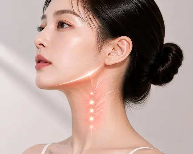 이중턱 근육묶기 메커니즘 — 수술 단계별 단면